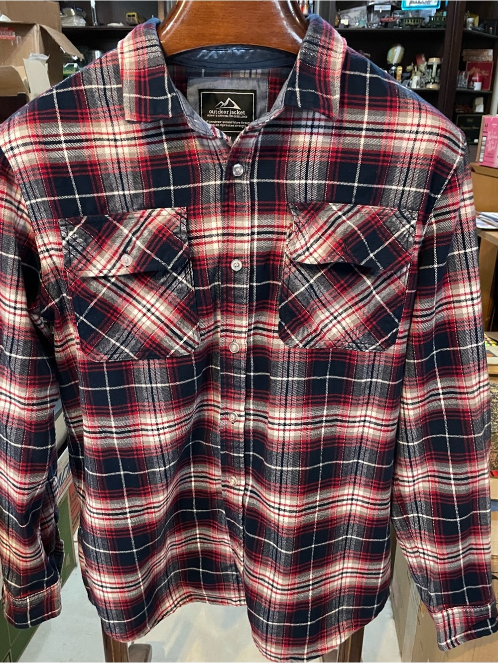 Men's Red & Navy Plaid Button-Down Shirt